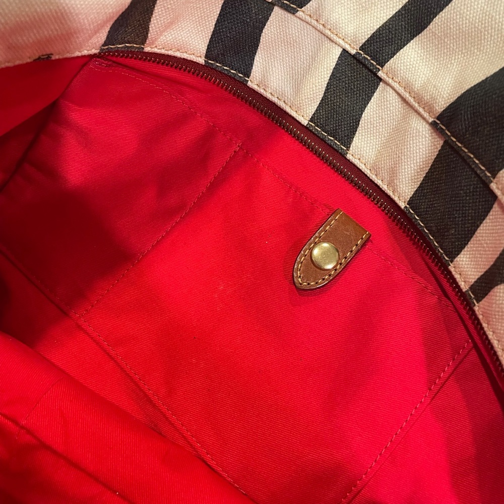 Dooney & Bourke Cream and Black Striped Canvas Tote with Brown Leather Trim - Picture 6 of 10